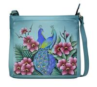 Anna by Anuschka Women's Leather Crossbody Organizer-Hand Painted Exterior-Peacock Love, OneSize