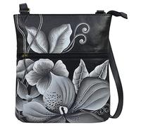 Anna by Anuschka Women's Leather Slim Cross Shoulder Bag-Hand Painted Original Artwork Exterior-Midnight Floral Black, One Size
