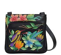 Anna by Anuschka Women's Leather Slim Shoulder Organizer, Birds in Paradise-Black, One Size