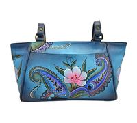 Anna by Anuschka Women's Leather Small Tote Handbag, Hand-Painted Original Artwork, Denim Paisley Floral, Denim Paisley Floral, One Size