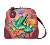 Anna by Anuschka Women's Leather Small Zip-Around Handbag, Multi Compartment Organizer Hand-Painted Original Artwork, Birds in Paradise, One Size