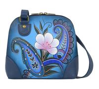 Anna by Anuschka Women's Leather Small Zip-Around Handbag, Multi Compartment Organizer Hand Painted Original Artwork, Denim Paisley Floral, One Size