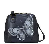 Anna by Anuschka Women's Multi Compartment Zip-Around Anuschka Leather Small Multicompartment Organizer-Hand Painted Exterior-Butterfly Black, One Size