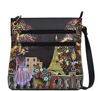 Anna by Anuschka Women's Original Hand-Painted Leather Medium Shopper Crossbody, Paris at Night, One Size