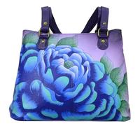 Anna by Anuschka Women's Satchel Shoulder Handbag Leather, Precious Peony Eggplant, One Size