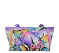 Anna by Anuschka Women's Tote Bag Leather, Dragonfly Glass Painting, One Size