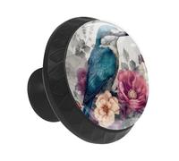 Anna Cowper 12 Pieces Drawer Knobs Bird Florals, Black Cabinet Hardware Round Knob Drawer Handles Knobs for Kitchen Cupboard Furniture Chest Door Dresser Bathroom