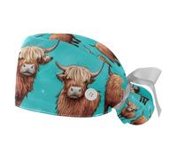 Anna Cowper 2 PCS Bouffant Cap with Button Ponytail Pouch Working Cap Sweatband Adjustable Surgical Cap Black and White Cow, Multicoloured 19, M