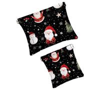 Anna Cowper 2Pcs Pocket Cosmetic Bag for Purses, Leather Small Makeup Bag Cosmetic Pouch, Portable No Zipper Makeup Pouch Coin Purse Jewelry Pouch, Santa Snowflake Red, Multicolor 7, Small and Large,