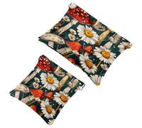 Anna Cowper 2Pcs Pocket Cosmetic Bag for Purses, Leather Small Makeup Bag Cosmetic Pouch, Portable No Zipper Makeup Pouch Coin Purse Jewelry Pouch, Vintage Deers Florals, Multicolor 10, Small and