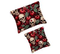 Anna Cowper 2Pcs Pocket Cosmetic Bag for Purses, Leather Small Makeup Bag Cosmetic Pouch, Portable No Zipper Makeup Pouch Coin Purse Jewelry Pouch, Floral Music Notes, Multicolor 18, Small and Large,