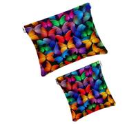 Anna Cowper 2Pcs Pocket Cosmetic Bag for Purses, Leather Small Makeup Bag Cosmetic Pouch, Portable No Zipper Makeup Pouch Coin Purse Jewelry Pouch, Peacock Flower, Multicolor 7, Small and Large, Art