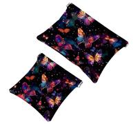 Anna Cowper 2Pcs Pocket Cosmetic Bag for Purses, Leather Small Makeup Bag Cosmetic Pouch, Portable No Zipper Makeup Pouch Coin Purse Jewelry Pouch, Galaxy Music Note, Multicolor 2, Small and Large,