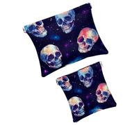 Anna Cowper 2Pcs Pocket Cosmetic Bag for Purses, Leather Small Makeup Bag Cosmetic Pouch, Portable No Zipper Makeup Pouch Coin Purse Jewelry Pouch, Galaxy Donuts Kittens, Multicolor 15, Small and