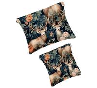 Anna Cowper 2Pcs Pocket Cosmetic Bag for Purses, Leather Small Makeup Bag Cosmetic Pouch, Portable No Zipper Makeup Pouch Coin Purse Jewelry Pouch, Deer Daisy, Multicolor 5, Small and Large, Art Deco