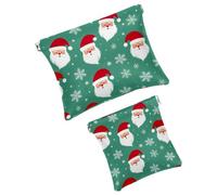 Anna Cowper 2Pcs Pocket Cosmetic Bag for Purses, Leather Small Makeup Bag Cosmetic Pouch, Portable No Zipper Makeup Pouch Coin Purse Jewelry Pouch, Santa Snowflake Red, Multicolor 2, Small and Large,