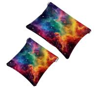 Anna Cowper 2Pcs Pocket Cosmetic Bag for Purses, Leather Small Makeup Bag Cosmetic Pouch, Portable No Zipper Makeup Pouch Coin Purse Jewelry Pouch, Galaxy Colorful, Multicolor 1, Small and Large,