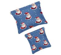 Anna Cowper 2Pcs Pocket Cosmetic Bag for Purses, Leather Small Makeup Bag Cosmetic Pouch, Portable No Zipper Makeup Pouch Coin Purse Jewelry Pouch, Santa Snowflake Red, Multicolor 16, Small and Large,