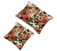 Anna Cowper 2Pcs Pocket Cosmetic Bag for Purses, Leather Small Makeup Bag Cosmetic Pouch, Portable No Zipper Makeup Pouch Coin Purse Jewelry Pouch, Deers Florals Vintage, Multicolor 8, Small and