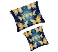 Anna Cowper 2Pcs Pocket Cosmetic Bag for Purses, Leather Small Makeup Bag Cosmetic Pouch, Portable No Zipper Makeup Pouch Coin Purse Jewelry Pouch, Galaxy Butterfly, Multicolor 12, Small and Large,