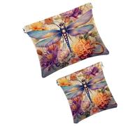 Anna Cowper 2Pcs Pocket Cosmetic Bag for Purses, Leather Small Makeup Bag Cosmetic Pouch, Portable No Zipper Makeup Pouch Coin Purse Jewelry Pouch, Deer Butterfly, Multicolor 10, Small and Large, Art