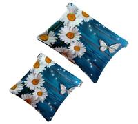 Anna Cowper 2Pcs Pocket Cosmetic Bag for Purses, Leather Small Makeup Bag Cosmetic Pouch, Portable No Zipper Makeup Pouch Coin Purse Jewelry Pouch, Galaxy Skull Star, Multicolor 9, Small and Large,