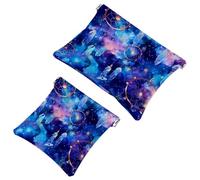 Anna Cowper 2Pcs Pocket Cosmetic Bag for Purses, Leather Small Makeup Bag Cosmetic Pouch, Portable No Zipper Makeup Pouch Coin Purse Jewelry Pouch, Galaxy Dream Catcher, Multicolor 2, Small and Large,