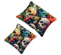 Anna Cowper 2Pcs Pocket Cosmetic Bag for Purses, Leather Small Makeup Bag Cosmetic Pouch, Portable No Zipper Makeup Pouch Coin Purse Jewelry Pouch, Fish Vintage, Multicolor 3, Small and Large, Fashion