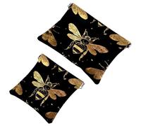 Anna Cowper 2Pcs Pocket Cosmetic Bag for Purses, Leather Small Makeup Bag Cosmetic Pouch, Portable No Zipper Makeup Pouch Coin Purse Jewelry Pouch, Fish Vintage, Multicolor 5, Small and Large, Fashion