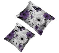 Anna Cowper 2Pcs Pocket Cosmetic Bag for Purses, Leather Small Makeup Bag Cosmetic Pouch, Portable No Zipper Makeup Pouch Coin Purse Jewelry Pouch, Galaxy Skull Star, Multicolor 2, Small and Large,