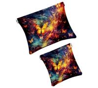 Anna Cowper 2Pcs Pocket Cosmetic Bag for Purses, Leather Small Makeup Bag Cosmetic Pouch, Portable No Zipper Makeup Pouch Coin Purse Jewelry Pouch, Galaxy Skull Floral, Multicolor 8, Small and Large,
