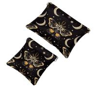 Anna Cowper 2Pcs Pocket Cosmetic Bag for Purses, Leather Small Makeup Bag Cosmetic Pouch, Portable No Zipper Makeup Pouch Coin Purse Jewelry Pouch, Vintage Florals Butterflies, Multicolor 4, Small and
