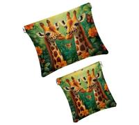 Anna Cowper 2Pcs Pocket Cosmetic Bag for Purses, Leather Small Makeup Bag Cosmetic Pouch, Portable No Zipper Makeup Pouch Coin Purse Jewelry Pouch, Giraffes Flower, Multicolor 2, Small and Large, Art
