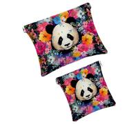 Anna Cowper 2Pcs Pocket Cosmetic Bag for Purses, Leather Small Makeup Bag Cosmetic Pouch, Portable No Zipper Makeup Pouch Coin Purse Jewelry Pouch, Floral Music Notes, Multicolor 20, Small and Large,