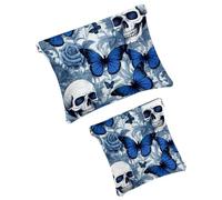 Anna Cowper 2Pcs Pocket Cosmetic Bag for Purses, Leather Small Makeup Bag Cosmetic Pouch, Portable No Zipper Makeup Pouch Coin Purse Jewelry Pouch, Peacock Flower, Multicolor 2, Small and Large, Art