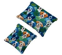 Anna Cowper 2Pcs Pocket Cosmetic Bag for Purses, Leather Small Makeup Bag Cosmetic Pouch, Portable No Zipper Makeup Pouch Coin Purse Jewelry Pouch, Dogs Paws Bones, Multicolor 9, Small and Large,