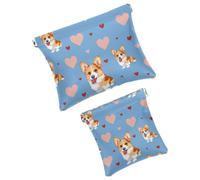 Anna Cowper 2Pcs Pocket Cosmetic Bag for Purses, Leather Small Makeup Bag Cosmetic Pouch, Portable No Zipper Makeup Pouch Coin Purse Jewelry Pouch, Corgis Love Heart, Multicolor 2, Small and Large,