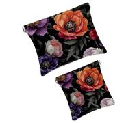 Anna Cowper 2Pcs Pocket Cosmetic Bag for Purses, Leather Small Makeup Bag Cosmetic Pouch, Portable No Zipper Makeup Pouch Coin Purse Jewelry Pouch, Deer Flower, Multicolor 20, Small and Large, Art