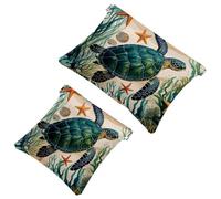 Anna Cowper 2Pcs Pocket Cosmetic Bag for Purses, Leather Small Makeup Bag Cosmetic Pouch, Portable No Zipper Makeup Pouch Coin Purse Jewelry Pouch, Starfish Coast Sea Shells, Multicolor 8, Small and
