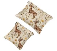 Anna Cowper 2Pcs Pocket Cosmetic Bag for Purses, Leather Small Makeup Bag Cosmetic Pouch, Portable No Zipper Makeup Pouch Coin Purse Jewelry Pouch, Deers Florals Vintage, Multicolor 9, Small and