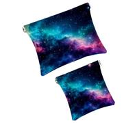 Anna Cowper 2Pcs Pocket Cosmetic Bag for Purses, Leather Small Makeup Bag Cosmetic Pouch, Portable No Zipper Makeup Pouch Coin Purse Jewelry Pouch, Galaxy Starry, Multicolor 19, Small and Large, Art