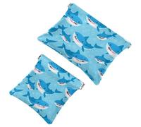 Anna Cowper 2Pcs Pocket Cosmetic Bag for Purses, Leather Small Makeup Bag Cosmetic Pouch, Portable No Zipper Makeup Pouch Coin Purse Jewelry Pouch, Star Sharks, Multicolor 3, Small and Large, Fashion