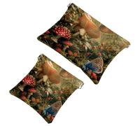 Anna Cowper 2Pcs Pocket Cosmetic Bag for Purses, Leather Small Makeup Bag Cosmetic Pouch, Portable No Zipper Makeup Pouch Coin Purse Jewelry Pouch, Vintage Florals Butterflies, Multicolor 2, Small and