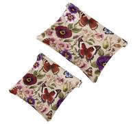 Anna Cowper 2Pcs Pocket Cosmetic Bag for Purses, Leather Small Makeup Bag Cosmetic Pouch, Portable No Zipper Makeup Pouch Coin Purse Jewelry Pouch, Butterflies Pansies, Multicolor 1, Small and Large,