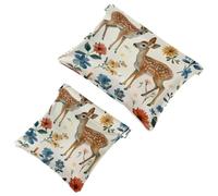 Anna Cowper 2Pcs Pocket Cosmetic Bag for Purses, Leather Small Makeup Bag Cosmetic Pouch, Portable No Zipper Makeup Pouch Coin Purse Jewelry Pouch, Deers Florals Vintage, Multicolor 2, Small and