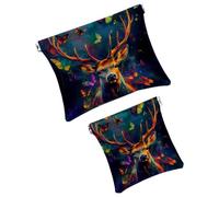 Anna Cowper 2Pcs Pocket Cosmetic Bag for Purses, Leather Small Makeup Bag Cosmetic Pouch, Portable No Zipper Makeup Pouch Coin Purse Jewelry Pouch, Giraffes Flower, Multicolor 17, Small and Large, Art
