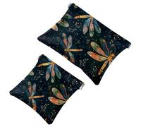 Anna Cowper 2Pcs Pocket Cosmetic Bag for Purses, Leather Small Makeup Bag Cosmetic Pouch, Portable No Zipper Makeup Pouch Coin Purse Jewelry Pouch, Leopards Flower Vintage, Multicolor 4, Small and