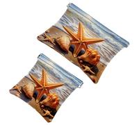 Anna Cowper 2Pcs Pocket Cosmetic Bag for Purses, Leather Small Makeup Bag Cosmetic Pouch, Portable No Zipper Makeup Pouch Coin Purse Jewelry Pouch, Starfish Coast Sea Shells, Multicolor 5, Small and