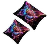 Anna Cowper 2Pcs Pocket Cosmetic Bag for Purses, Leather Small Makeup Bag Cosmetic Pouch, Portable No Zipper Makeup Pouch Coin Purse Jewelry Pouch, Galaxy Dream Catcher, Multicolor 4, Small and Large,