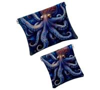 Anna Cowper 2Pcs Pocket Cosmetic Bag for Purses, Leather Small Makeup Bag Cosmetic Pouch, Portable No Zipper Makeup Pouch Coin Purse Jewelry Pouch, Lemon Flower, Multicolor 7, Small and Large, Art
